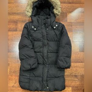 Girls Gap Kids Black Fur Trimmed Hood Size Small Primaloft Cold Control UltraMax